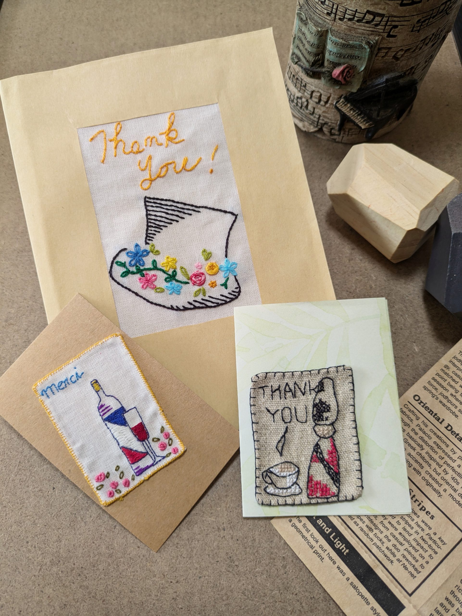 刺繍のメッセージカード３枚